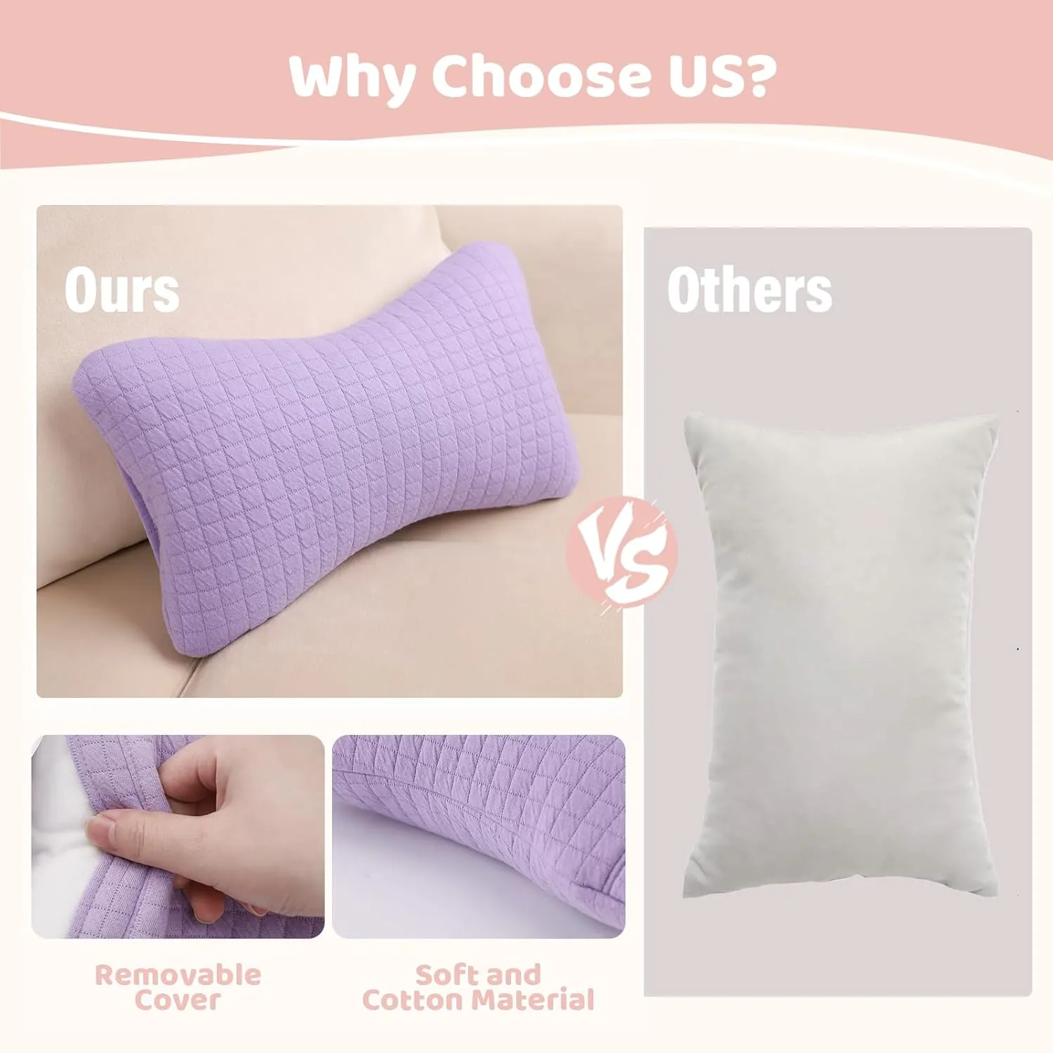 vocheer 11x7in Mini Travel Pillow, Small Pillows for Sleeping, Tiny Pillows for Neck, Wrist, Lumbar and Knee, Pets Pillow, Cotton, Cover Removable, Machine Washable (Purple-1PC)