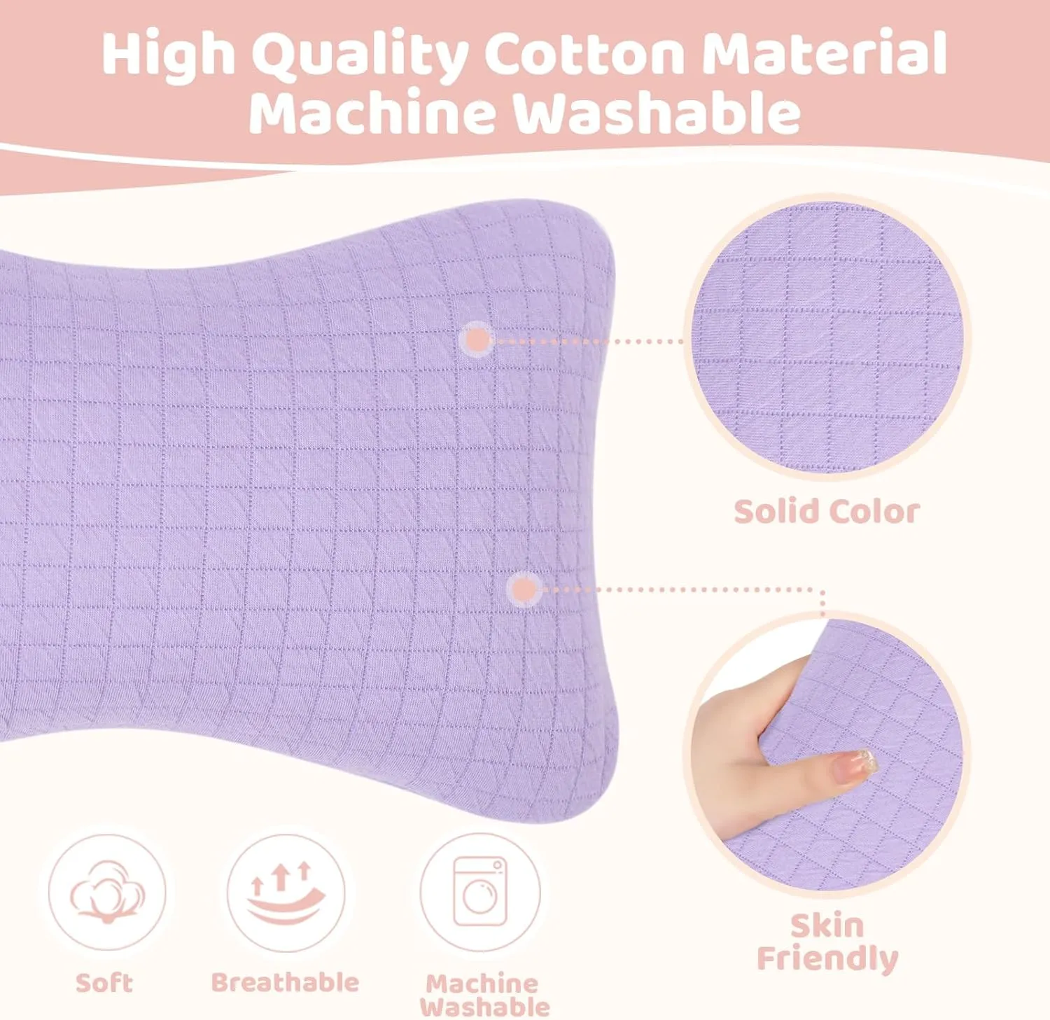 vocheer 11x7in Mini Travel Pillow, Small Pillows for Sleeping, Tiny Pillows for Neck, Wrist, Lumbar and Knee, Pets Pillow, Cotton, Cover Removable, Machine Washable (Purple-1PC)