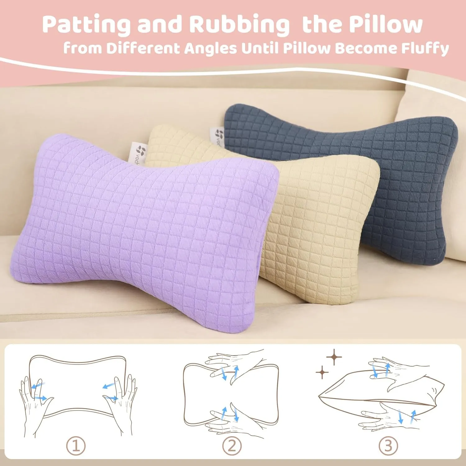 vocheer 11x7in Mini Travel Pillow, Small Pillows for Sleeping, Tiny Pillows for Neck, Wrist, Lumbar and Knee, Pets Pillow, Cotton, Cover Removable, Machine Washable (Purple-1PC)