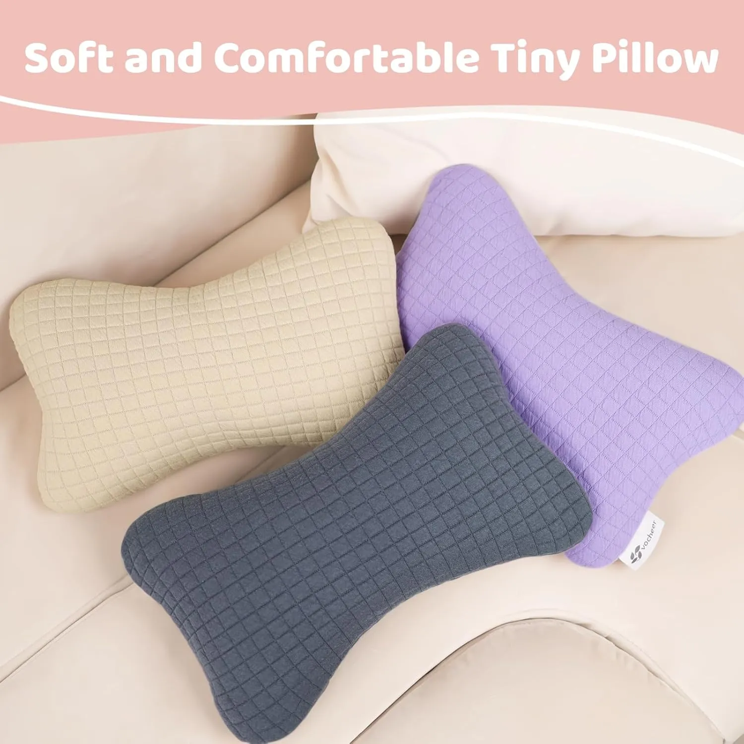 vocheer 11x7in Mini Travel Pillow, Small Pillows for Sleeping, Tiny Pillows for Neck, Wrist, Lumbar and Knee, Pets Pillow, Cotton, Cover Removable, Machine Washable (Purple-1PC)
