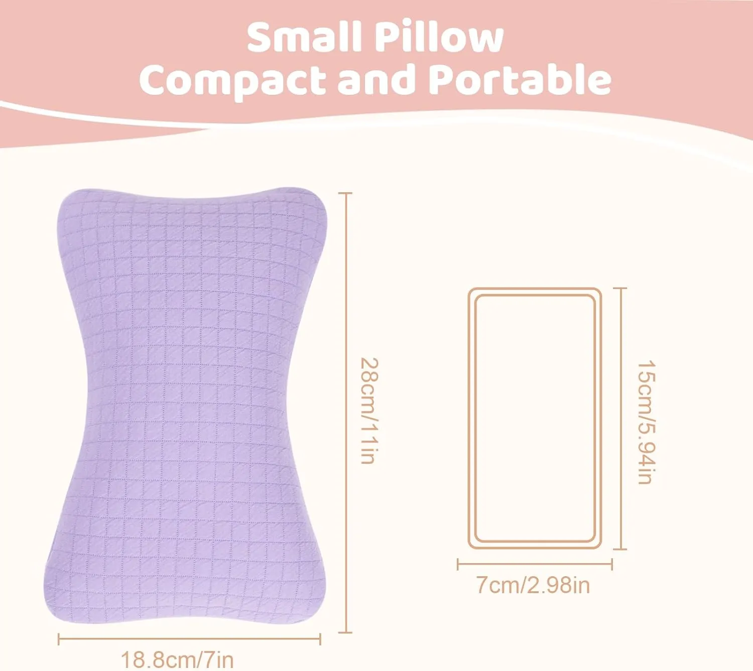 vocheer 11x7in Mini Travel Pillow, Small Pillows for Sleeping, Tiny Pillows for Neck, Wrist, Lumbar and Knee, Pets Pillow, Cotton, Cover Removable, Machine Washable (Purple-1PC)