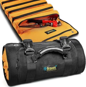 Voltstorm Tool Roll Tool Bag, Ballistic Nylon 1200D Kevlar Stitches YKK Zipper Wear Resistant, Zero-Abrasion Tool Bag 12 Pockets Wrench Roll Up Tool Pouch for Motorcycle Electrician Carpenter Plumber