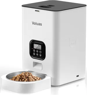 VOLUAS Automatic Cat Feeders - Timed Pet Feeder for Cats and Dogs with Dry Food Dispenser, Desiccant Bag, Programmable Portion Control, 4 Daily Meals, 10s Voice Recorder