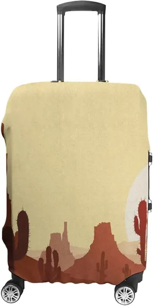 Washable Luggage Cover, Cactus Elastic Travel Luggage Cover, Arid Country Landscape with Sunset in Stone Desert, Fits 22-24 Inch Luggage, Great For Vacation Travel, Yellow Brown Redwood