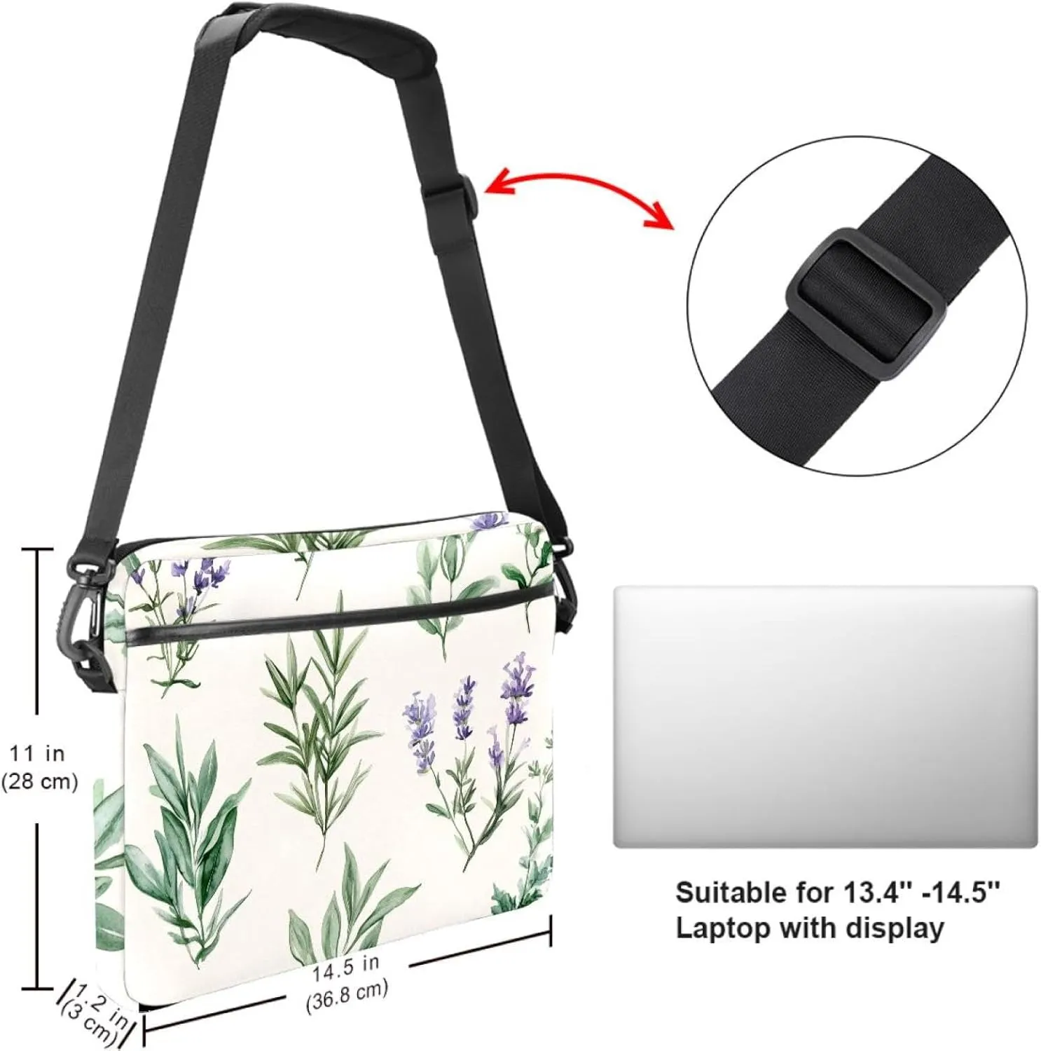 Watercolor Art Purple Turquoise Butterfly Laptop Bag Case Computer Sleeve Shoulder Messenger Bag for Work School