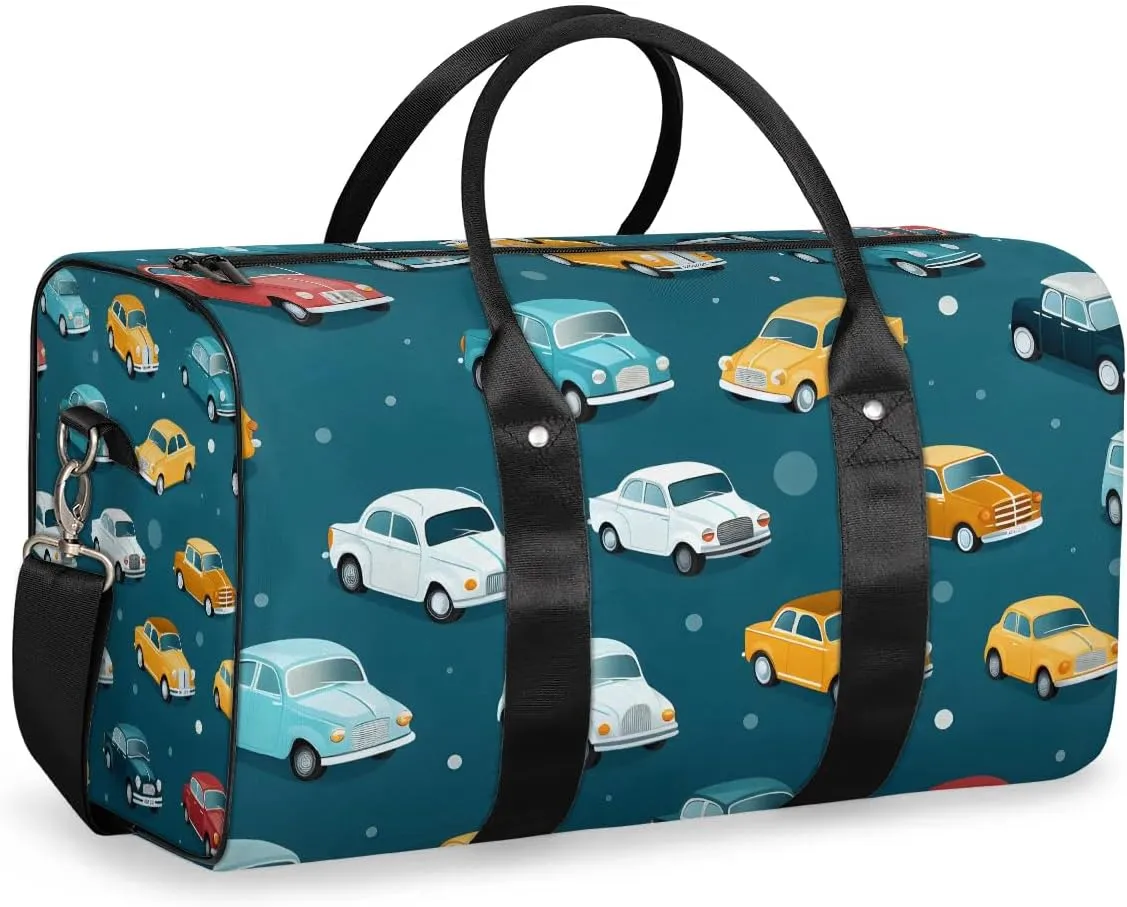 Watercolor Cars Travel Duffel Bag for Women Men Waterproof Foldable Overnight Weekender Bag Large Capacity Sports Gym Bag