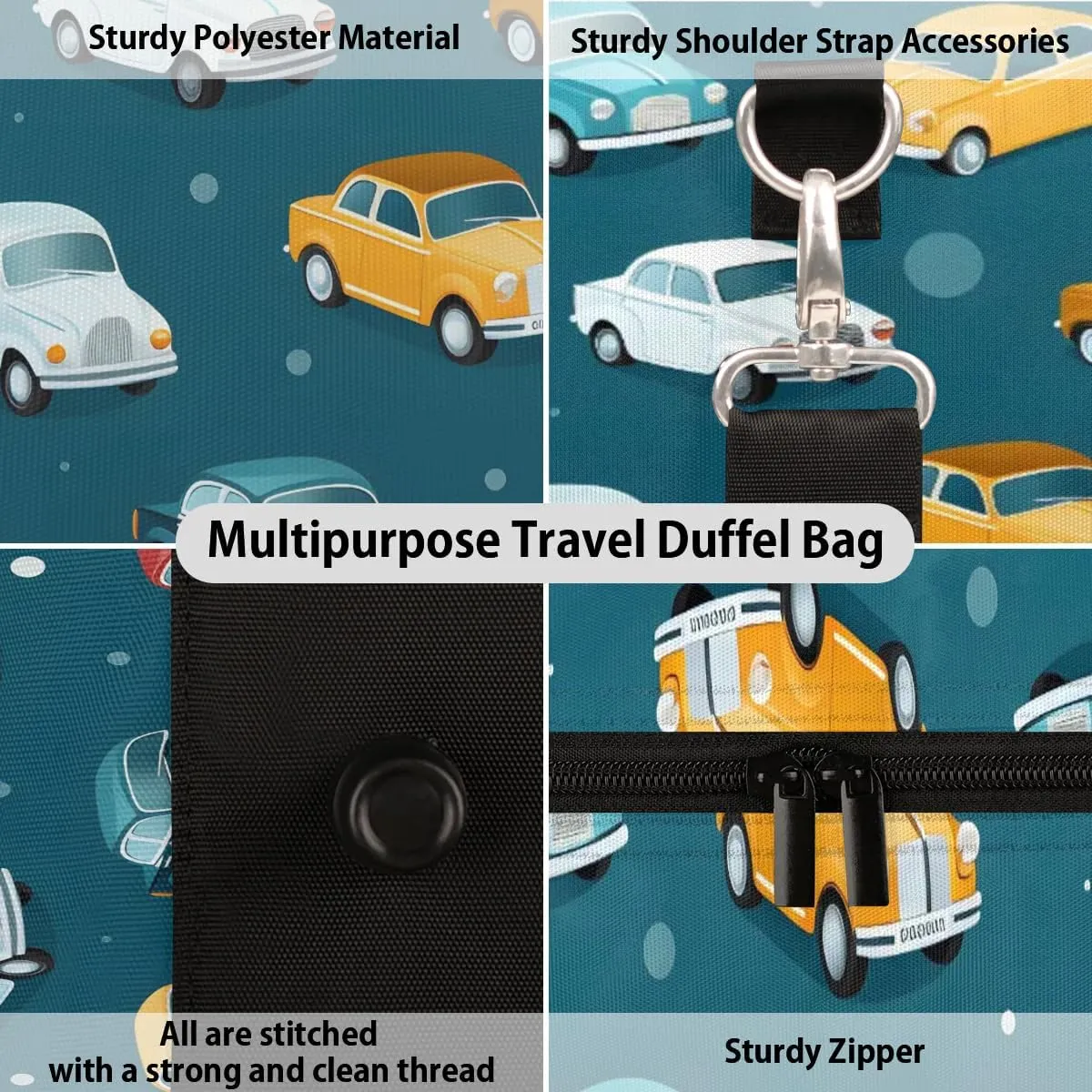 Watercolor Cars Travel Duffel Bag for Women Men Waterproof Foldable Overnight Weekender Bag Large Capacity Sports Gym Bag