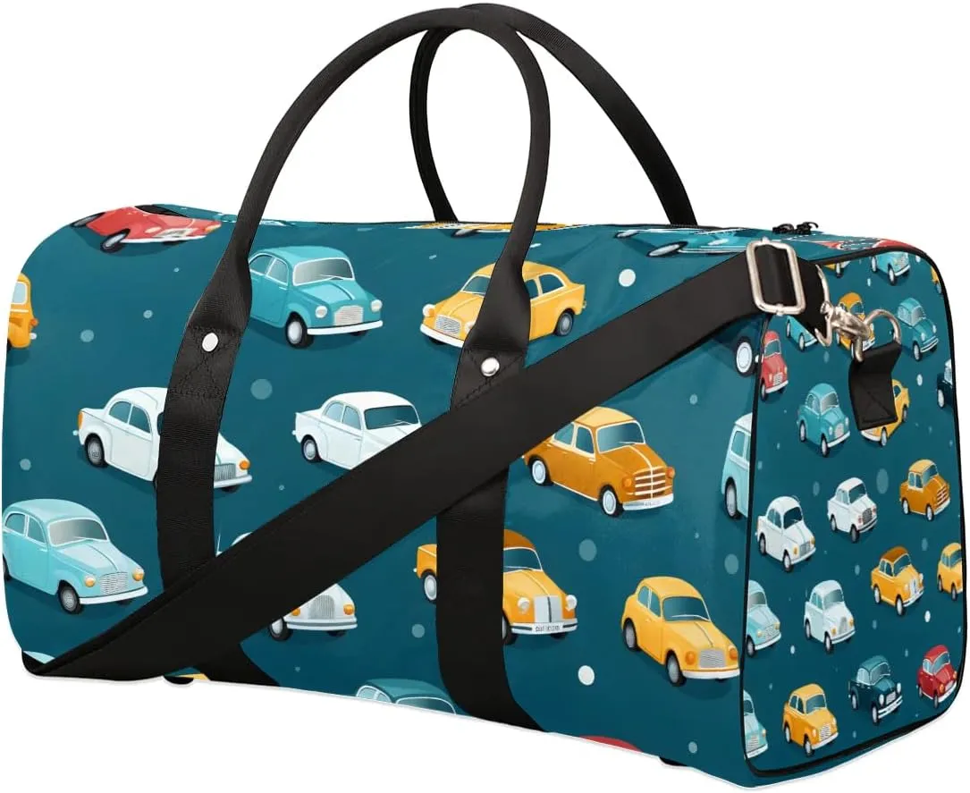 Watercolor Cars Travel Duffel Bag for Women Men Waterproof Foldable Overnight Weekender Bag Large Capacity Sports Gym Bag