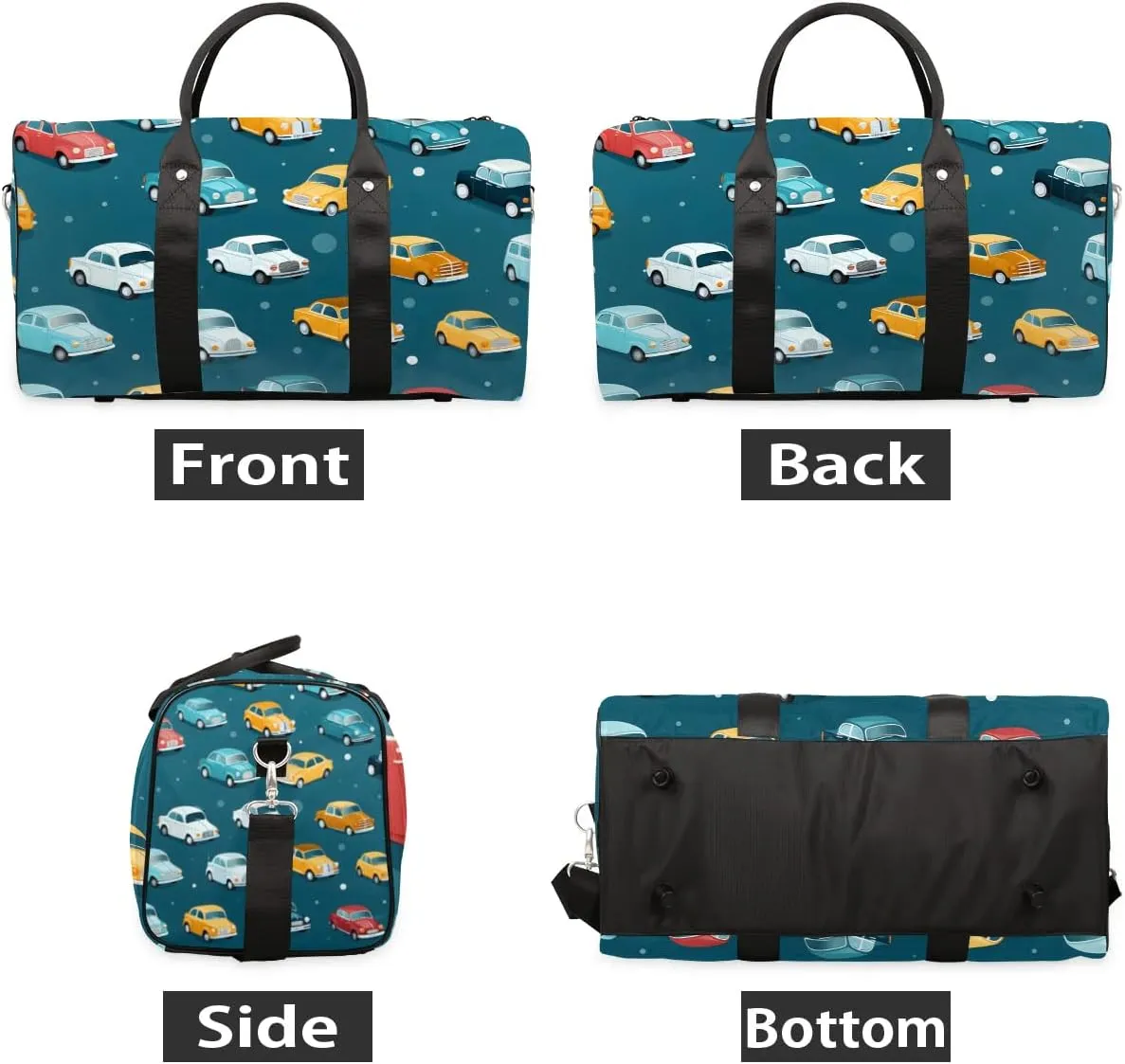 Watercolor Cars Travel Duffel Bag for Women Men Waterproof Foldable Overnight Weekender Bag Large Capacity Sports Gym Bag