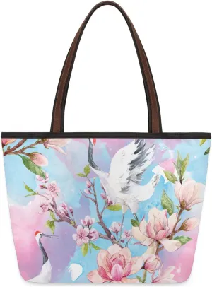Watercolor Crane Tote Bag for Women Womens Handbags Tote Bag for Work Shopping Travel Beach