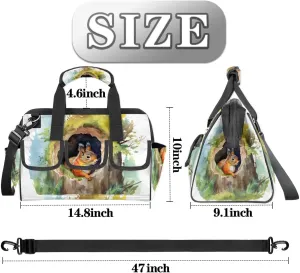 Watercolor Stump Squirrel Tool Bag Heavy Duty Waterproof Tool Tote Organizer Multi Pockets Wide Mouth Tool Organizer Storage Tote Bag with Adjustable Shoulder Strap