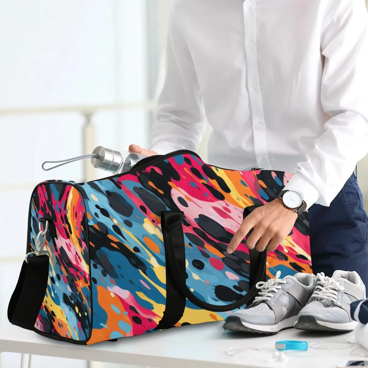 Watercolor Travel Duffel Bag for Women Men Waterproof Foldable Overnight Weekender Bag Large Capacity Sports Gym Bag
