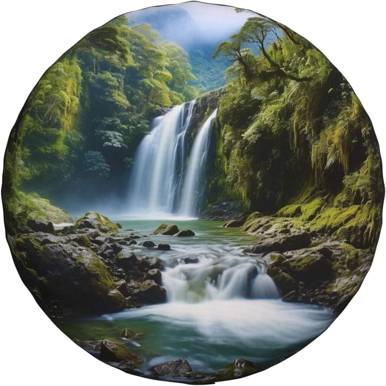 Waterfall Landscape Painting Tire Cover Outdoor Waterproof Snow Sun Rain Wheel Cover Portable Wheel Bags Camper Spare Tire Cover Universal Car Tire Protectors for Trailer RV SUV