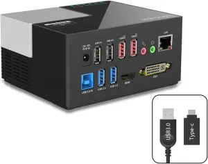 WAVLINK USB 3.0 Laptop Docking Station Dual Monitors, DisplayLink Computer Dock for M1/M2 Mac/Windows/Chrome/Ubuntu - HDMI HDMI/DVI/VGA, 4xUSB Ports, 2xRed Charging Ports, LAN, Audio
