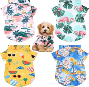 Weewooday 4 Pieces Pet Summer T-Shirts Hawaii Style Floral Pet Dog Shirt Breathable Cool Clothes Beach Seaside Puppy Sweatshirt for Small Puppy(Lovely Style,Large)