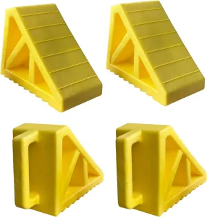 Wheel Chocks Premium, Heavy Duty Camper Vehicle Wedge Design with Black Rubber Bottom Chocks for Travel Trailers, Truck, Car, RV Yellow 4 Pcs