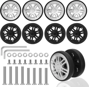 Wheels Replacement Kit, 8 Pcs Double Luggage Wheels, 61 x 11mm Rubber Suitcase Replacement Wheels with Covers Axles Screws Washers Wrench for Trolley Bag Travel Box, Rimoev-23055_1-hyus