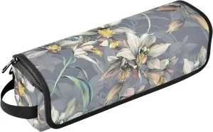 White Orchid Flower Hair Tools Travel Bag with Heat Resistant Mat, Travel Carrying Case for Curling Iron, Straightener, Portable Organizer Cosmetic Bag