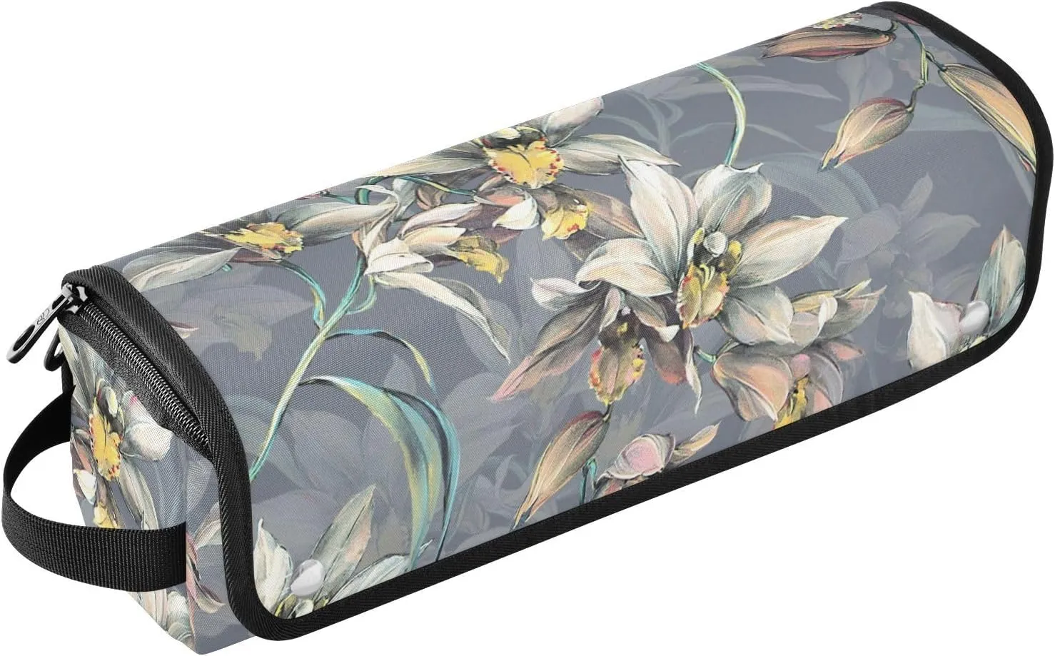 White Orchid Flower Hair Tools Travel Bag with Heat Resistant Mat, Travel Carrying Case for Curling Iron, Straightener, Portable Organizer Cosmetic Bag
