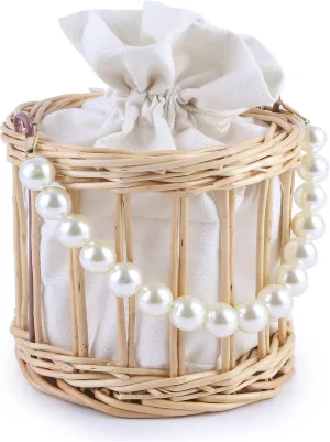 Wicker Purse Handbag Round Crossbody Bag For Women Summer Beach Straw Phone Tote