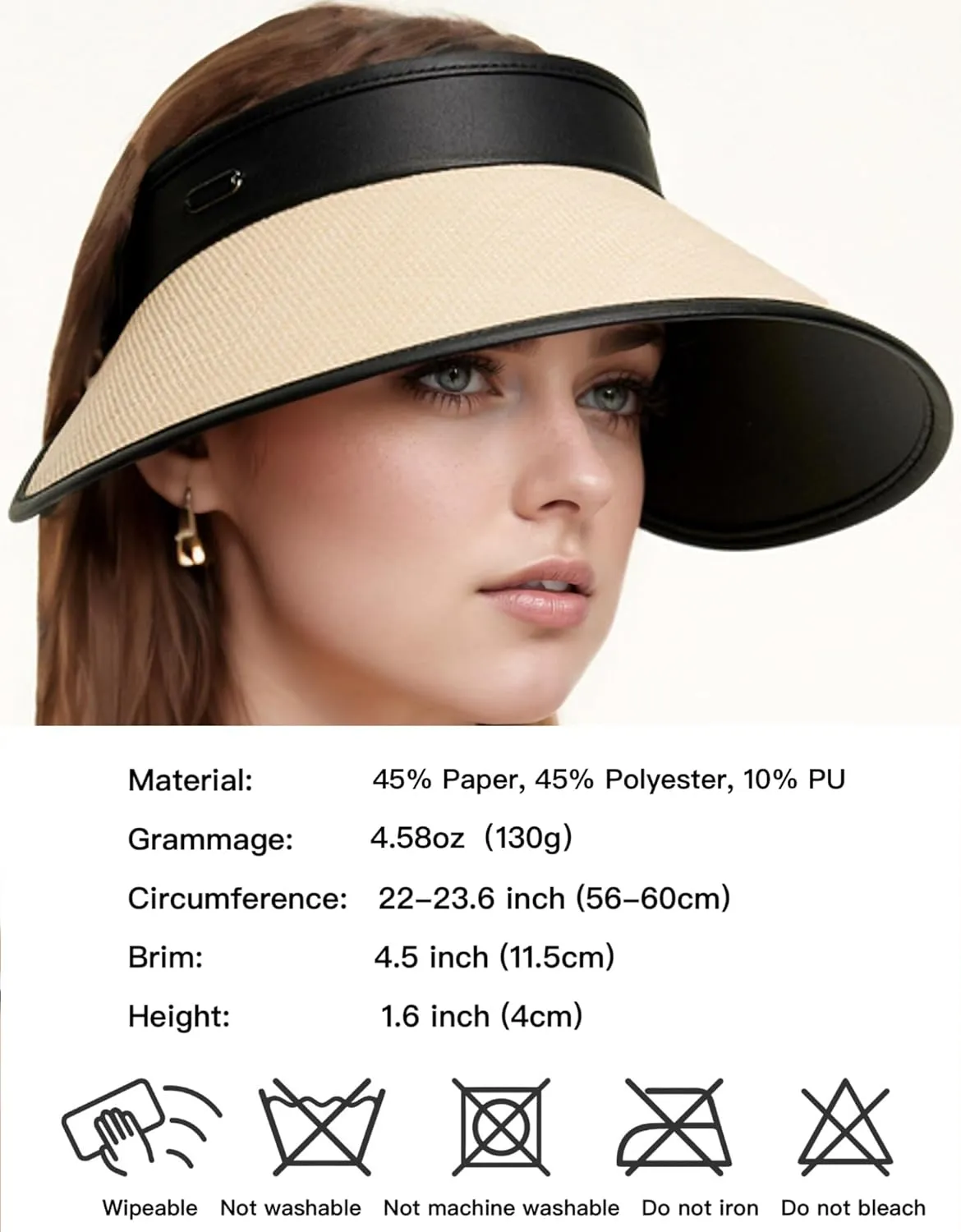 Wide Brim Visor Women & Men, Straw Sun Visor Hat with Chin Strap for Beach & Travel
