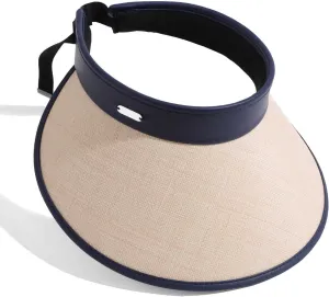 Wide Brim Visor Women & Men, Straw Sun Visor Hat with Chin Strap for Beach & Travel