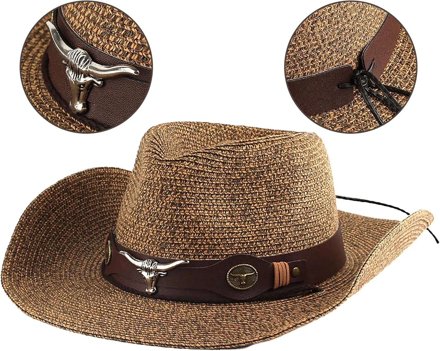 Wide Shapable Brim Straw Cowboy Hat Men Women UV Sun Protection Cowgirl Straw Hat Holiday Travel Panama Fedora Hat Beach Caps