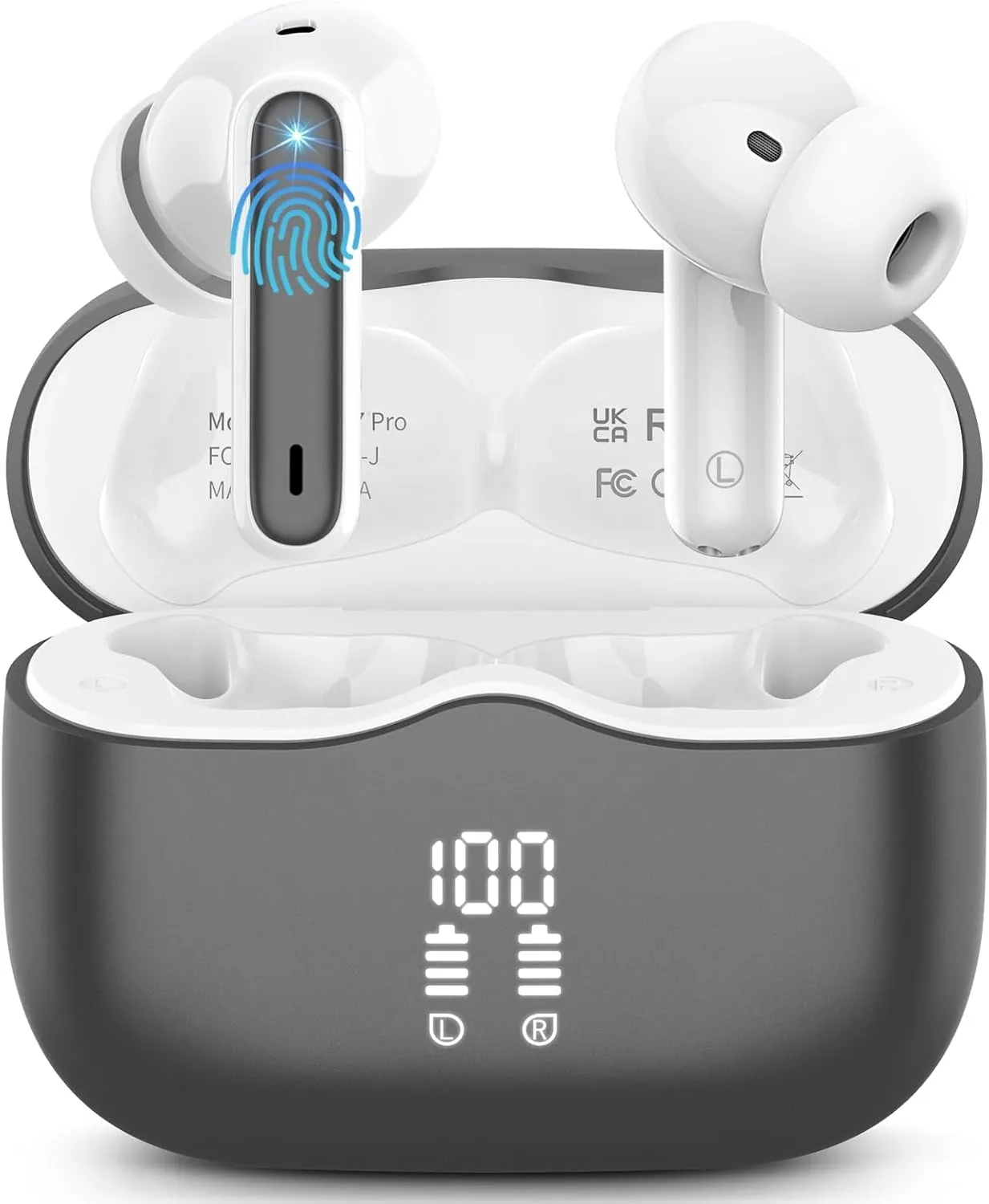 Wireless Earbuds, 2025 Bluetooth 5.4 Headphones in Ear with 4 ENC Noise Cancelling Mic, New Wireless Earphones HiFi Stereo Deep Bass 40H Playtime, LED, in-Ear Bluetooth Ear Buds IP7, Dark Gery