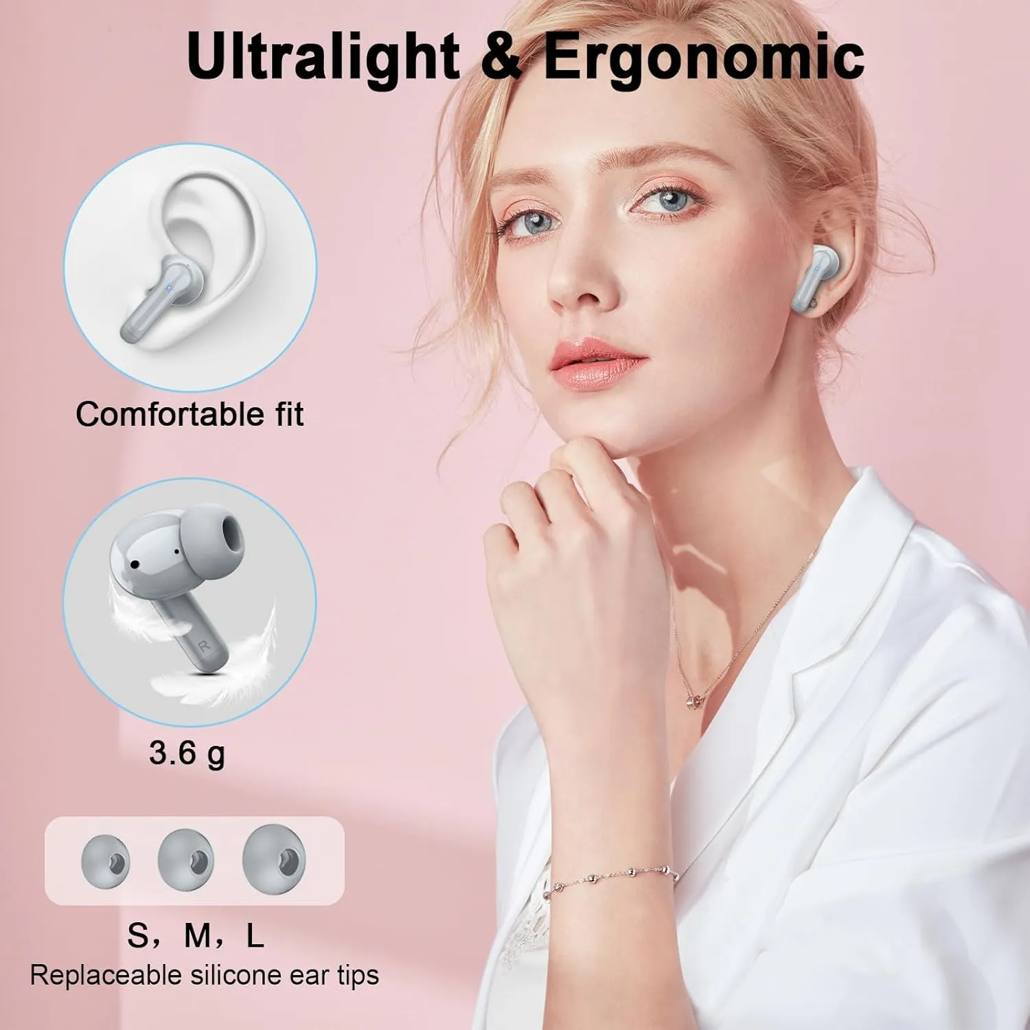 Wireless Earbuds Bluetooth 5.4 Headphones, 2025 Hi-Fi Stereo Bass Ear Buds, 4 ENC Noise Cancelling Mic 36Hrs USB-C in-Ear Earphones IP7 Waterproof Sport Workout for Laptop Pad Android iOS Phone, Grey