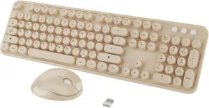 Wireless Keyboard and Mouse Combo, Cute Colorful 104 Keys Typewriter Retro Round Keycaps Keyboard for PC Laptop,Desktop,Windows, Home and Office Keyboards Coffee