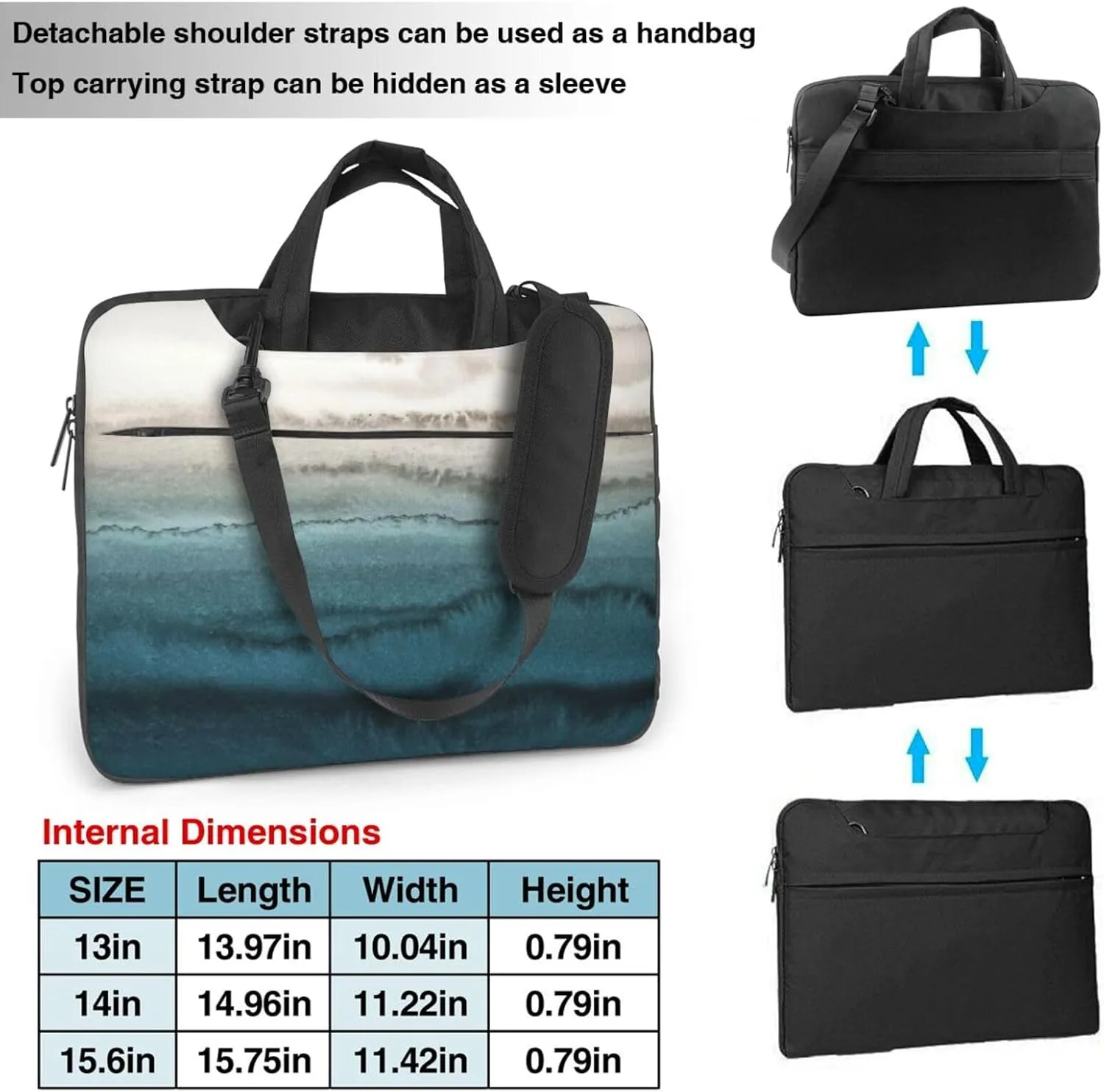 Within The Tides Print Laptop Bag,Can Use It Freely As A Shoulder Bag,Crossbody Bag,And Briefcase
