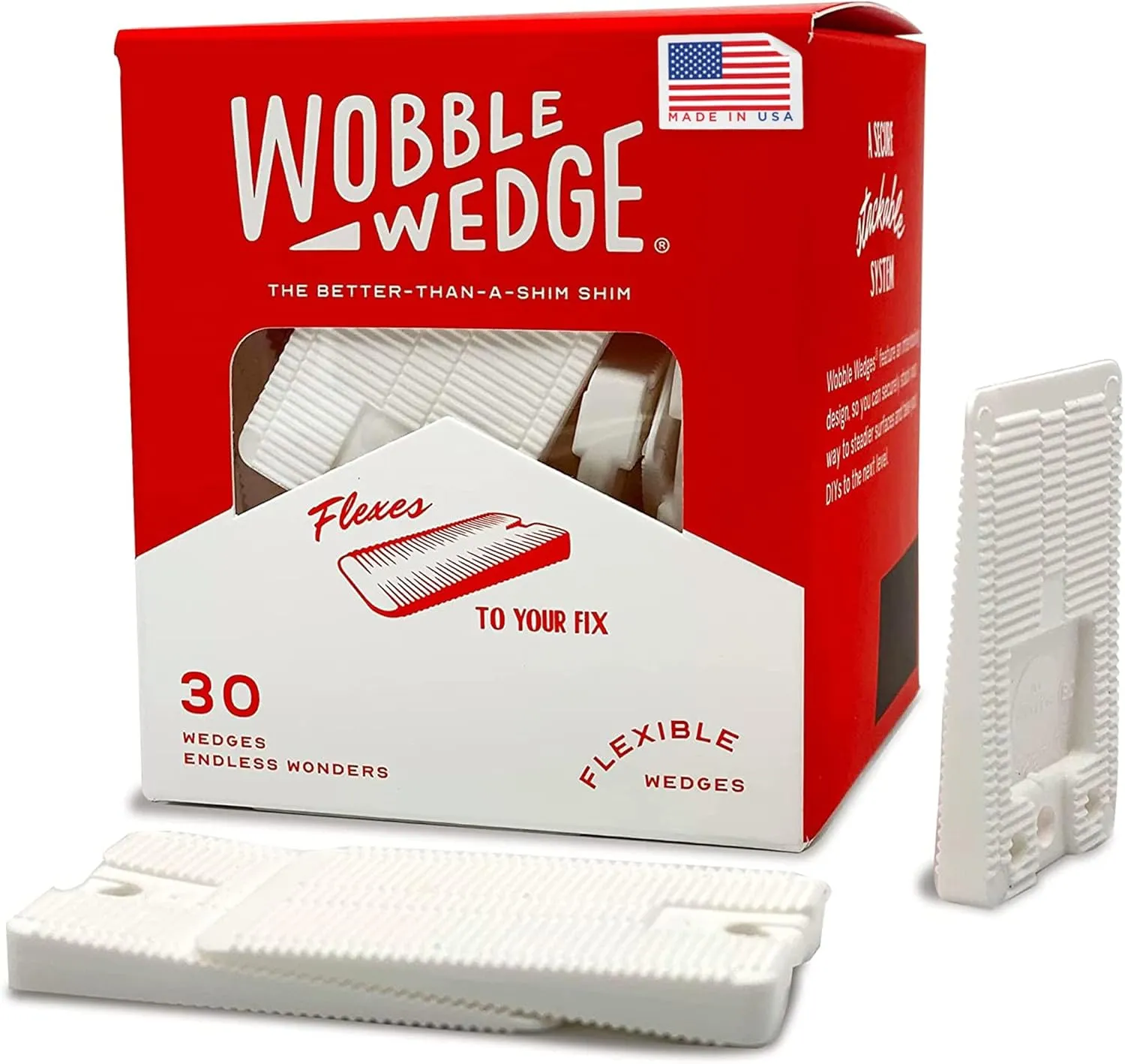 Wobble Wedges Flexible Plastic Shims - Multi-Purpose Wedges for Home Improvement and Workplace - The Ideal Table Shims, Toilet Shims, and Furniture Levelers - 30 White Wedges