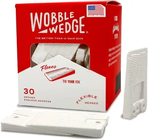 Wobble Wedges Flexible Plastic Shims - Multi-Purpose Wedges for Home Improvement and Workplace - The Ideal Table Shims, Toilet Shims, and Furniture Levelers - 30 White Wedges