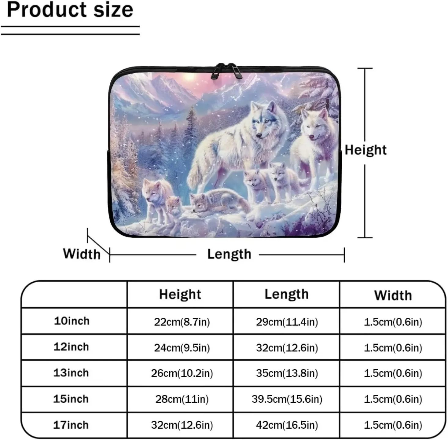 Wolf Printed Laptop Briefcases for Men Women, Lightweight 13 Inch Laptop Bag Protective Laptop Case Bag with Zipper, Washable Laptop Computer Bag Carrying Case Neoprene, Gift for Father