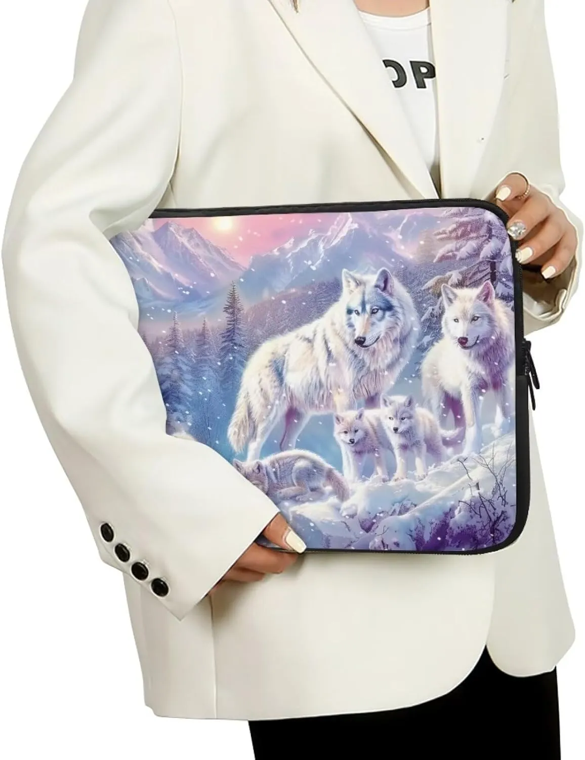 Wolf Printed Laptop Briefcases for Men Women, Lightweight 13 Inch Laptop Bag Protective Laptop Case Bag with Zipper, Washable Laptop Computer Bag Carrying Case Neoprene, Gift for Father