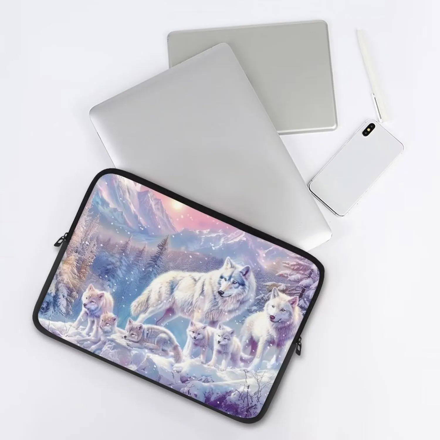 Wolf Printed Laptop Briefcases for Men Women, Lightweight 13 Inch Laptop Bag Protective Laptop Case Bag with Zipper, Washable Laptop Computer Bag Carrying Case Neoprene, Gift for Father