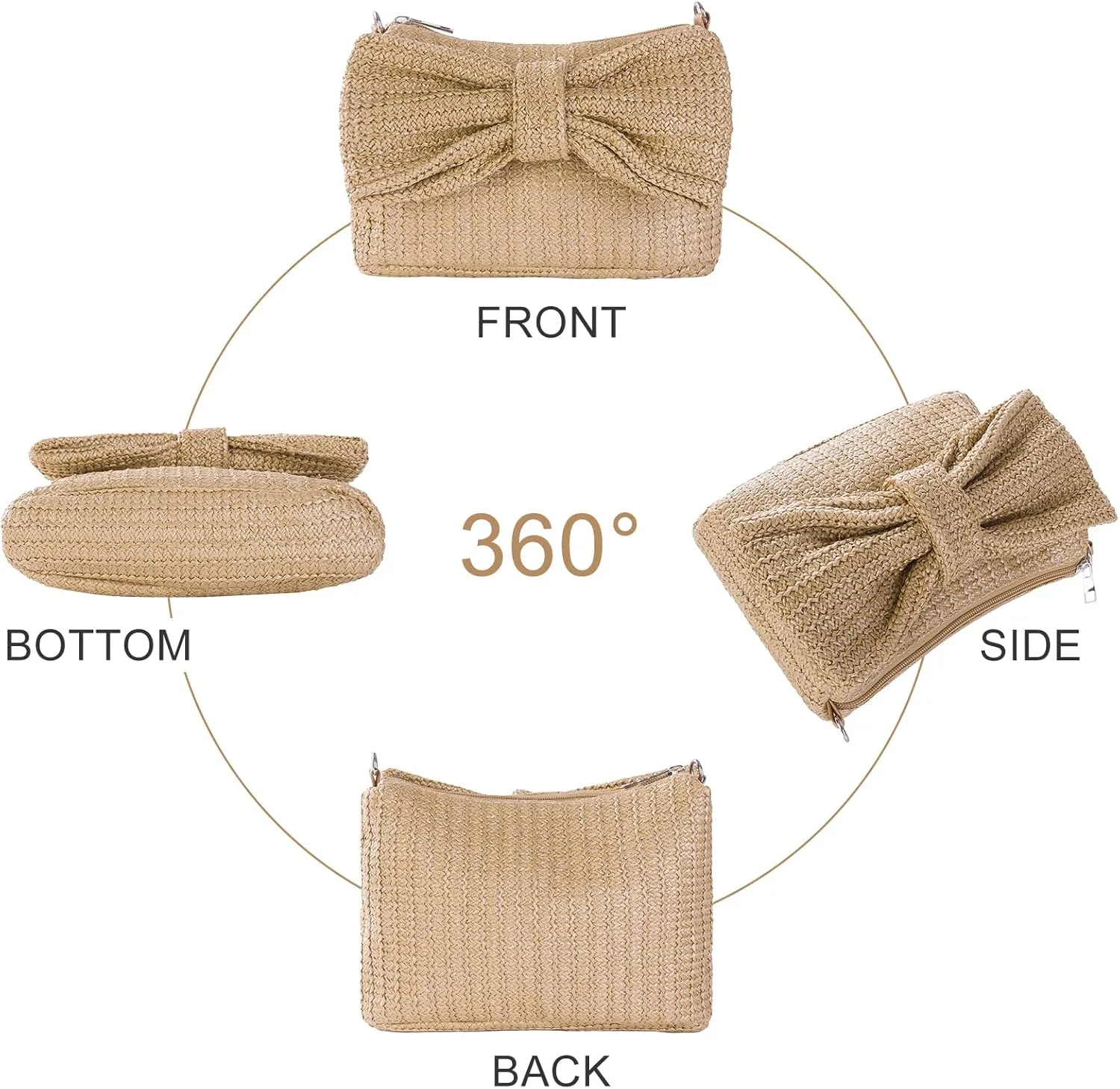 Women Bow Purse Summer Straw Woven Clutch Bag Handbags Vacation Beach Tote Formal Party Wedding 2025 New