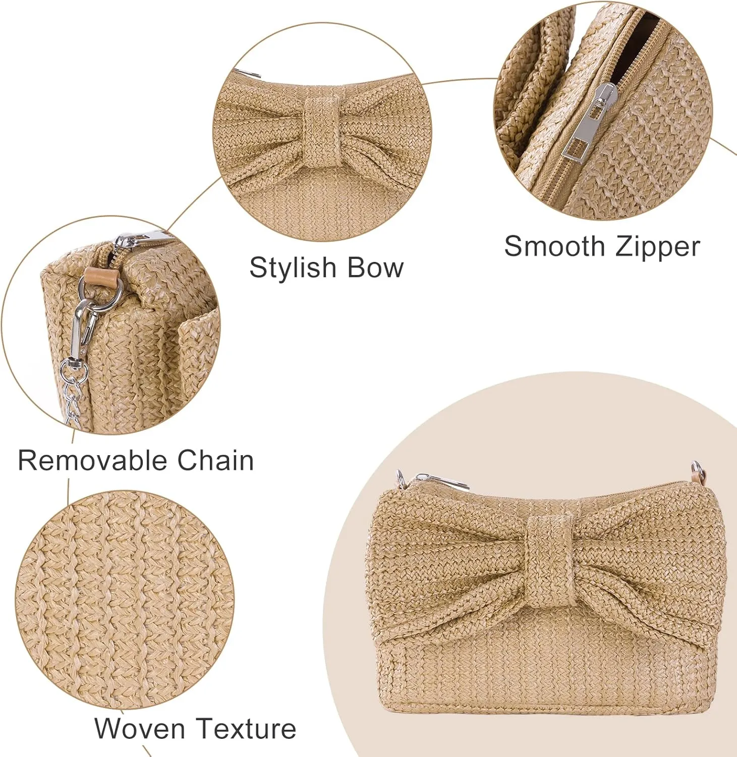 Women Bow Purse Summer Straw Woven Clutch Bag Handbags Vacation Beach Tote Formal Party Wedding 2025 New
