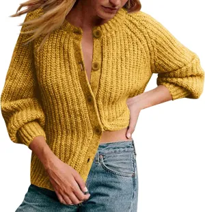 Women Cable Knit Chunky Cardigan Long Sleeve Button Down Sweater Coat Casual Trendy Warm Cardigans