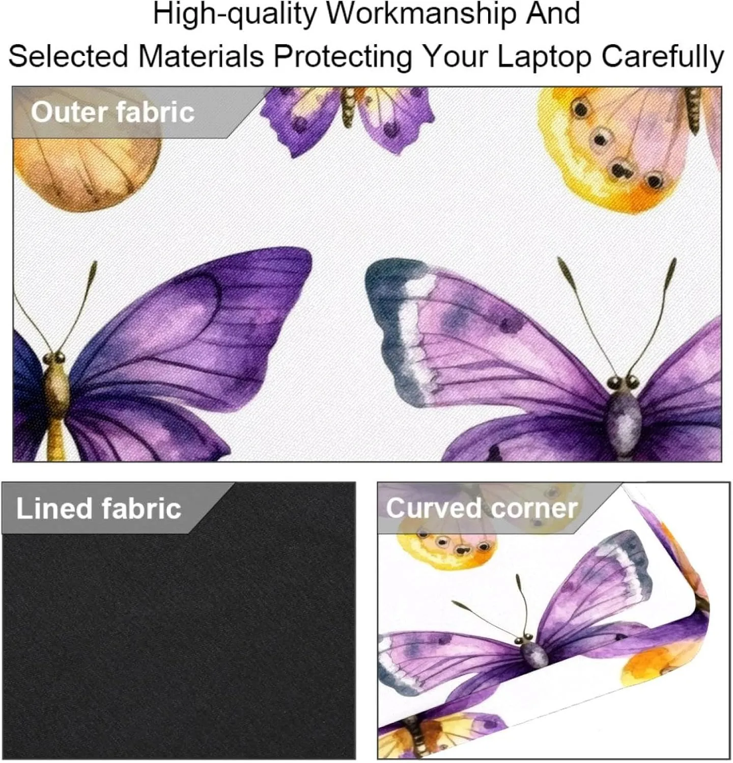 Women Laptop Bag Violet Floral Lavender and Purple Butterflies Laptop Computer Bag Work Tote Bag Shoulder Messenger Bag