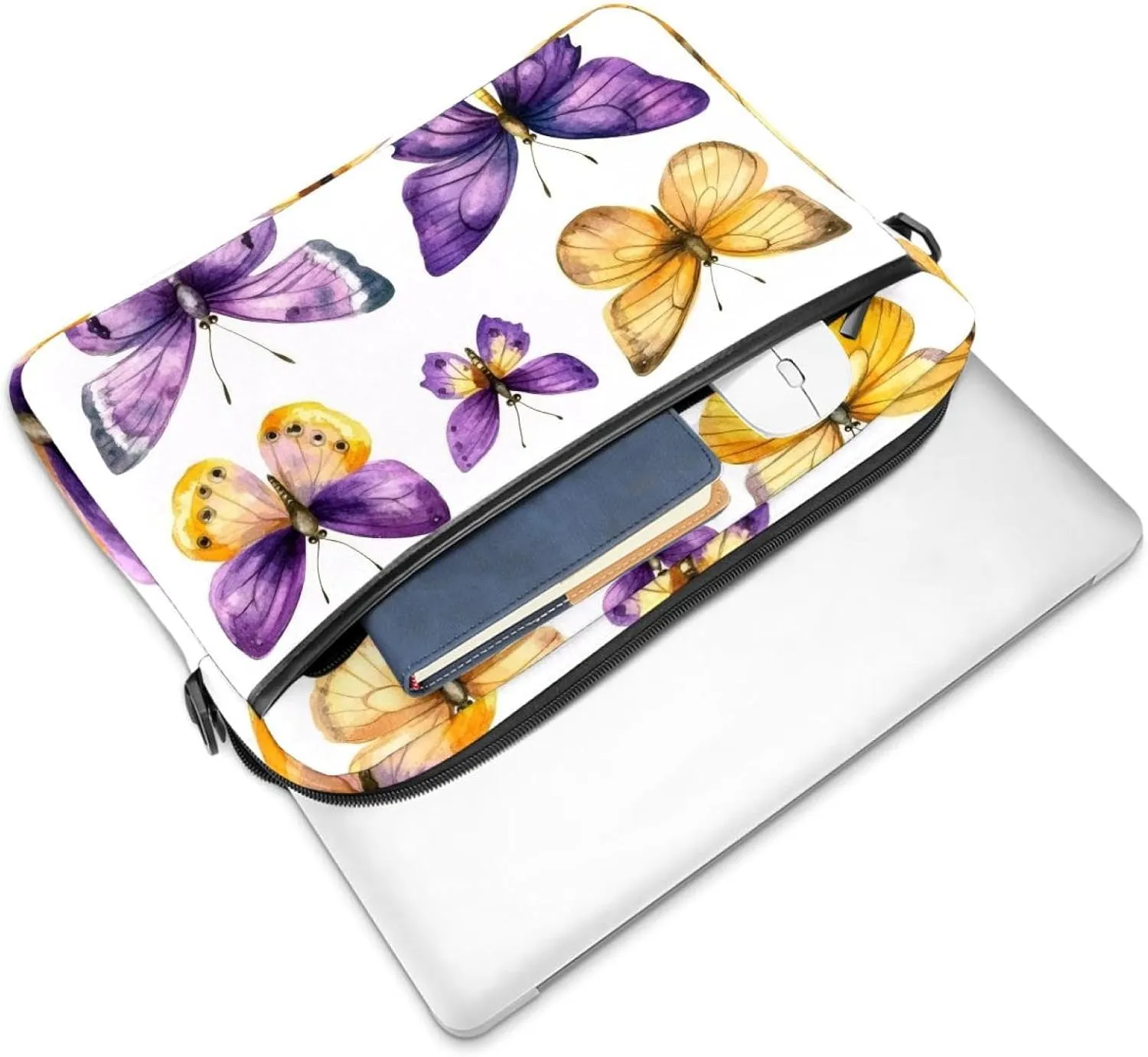 Women Laptop Bag Violet Floral Lavender and Purple Butterflies Laptop Computer Bag Work Tote Bag Shoulder Messenger Bag
