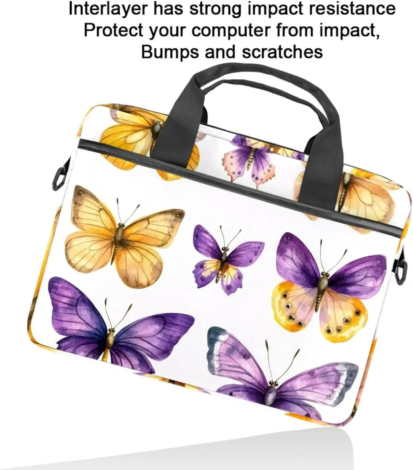 Women Laptop Bag Violet Floral Lavender and Purple Butterflies Laptop Computer Bag Work Tote Bag Shoulder Messenger Bag