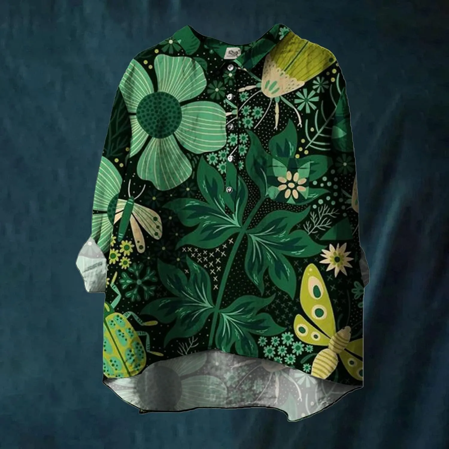 Women Long Sleeve Beach Shirt Printed Loose Fit Tee Tops Lapel Neck Button Blouses Long Short Sleeve Shirts for