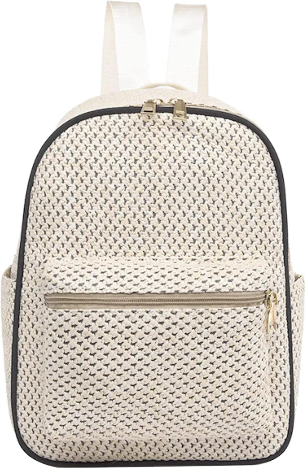 Women Medium Straw Handmade Woven Backpack Casual Beach Daypack Shoulders Bag