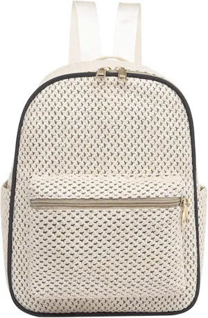 Women Medium Straw Handmade Woven Backpack Casual Beach Daypack Shoulders Bag