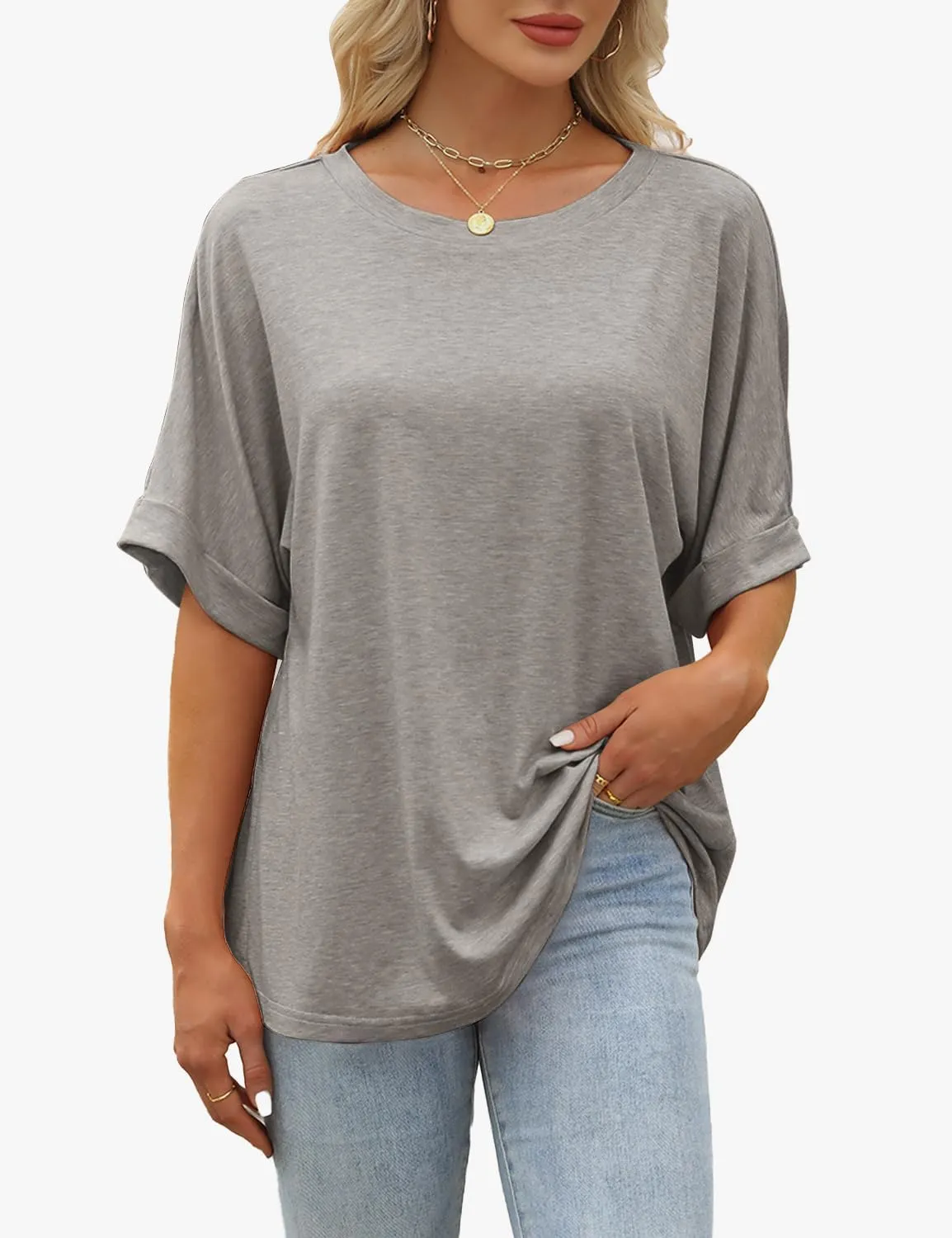 Women Oversized T Shirts Crew Neck Short Sleeve Tops Summer Dressy Casual Loose Fit Tee 2025 Trendy Fashion Clothes