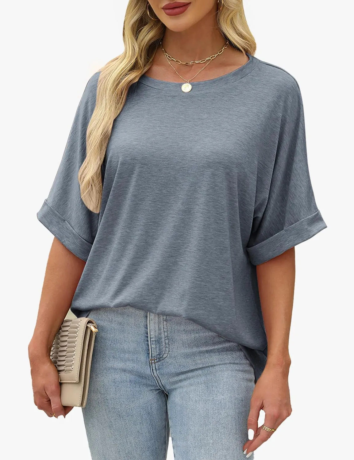 Women Oversized T Shirts Crew Neck Short Sleeve Tops Summer Dressy Casual Loose Fit Tee 2025 Trendy Fashion Clothes