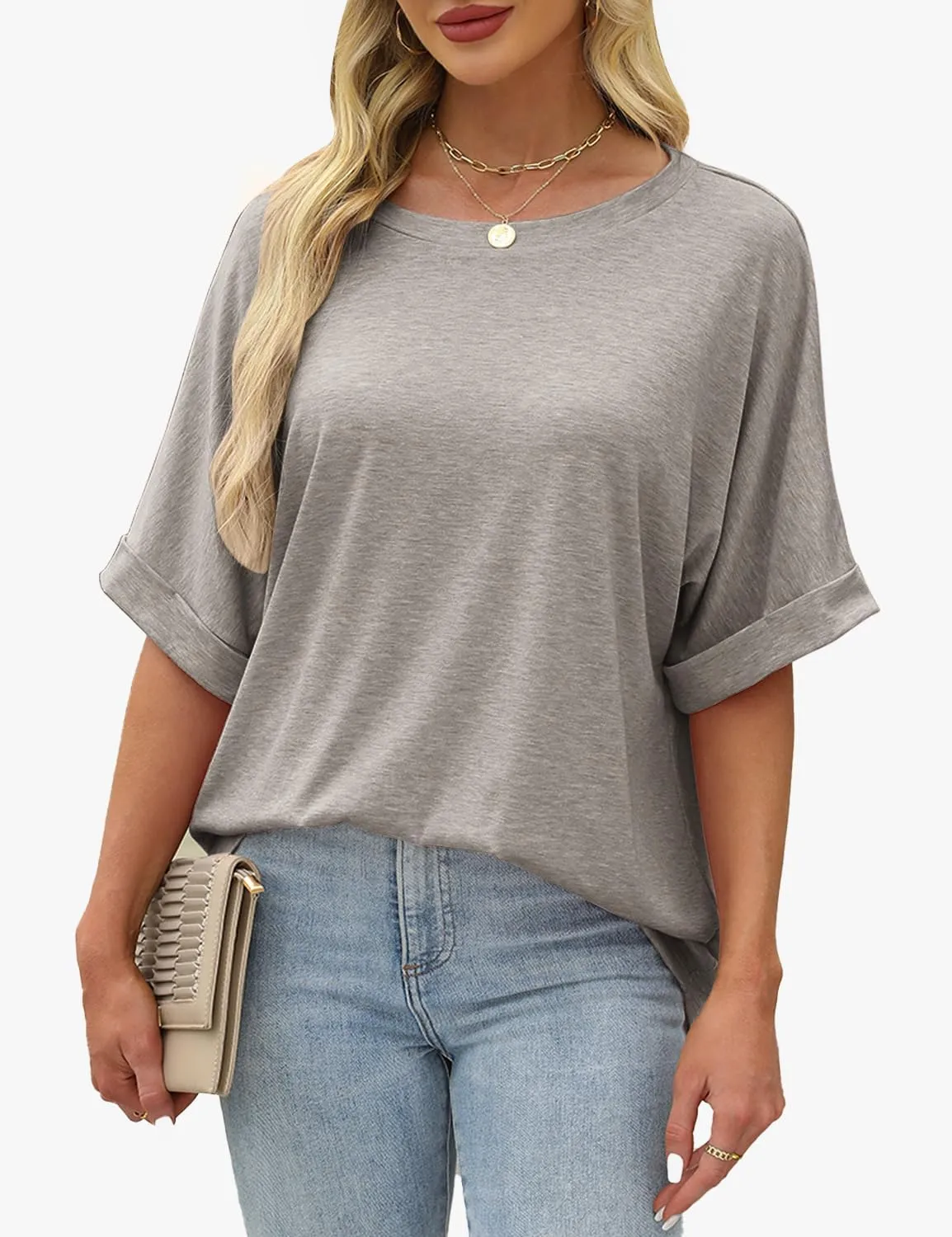 Women Oversized T Shirts Crew Neck Short Sleeve Tops Summer Dressy Casual Loose Fit Tee 2025 Trendy Fashion Clothes