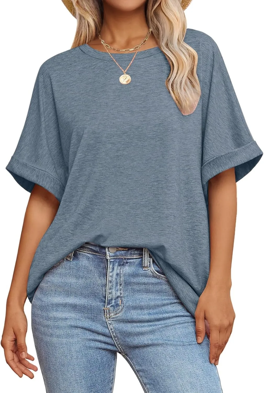 Women Oversized T Shirts Crew Neck Short Sleeve Tops Summer Dressy Casual Loose Fit Tee 2025 Trendy Fashion Clothes