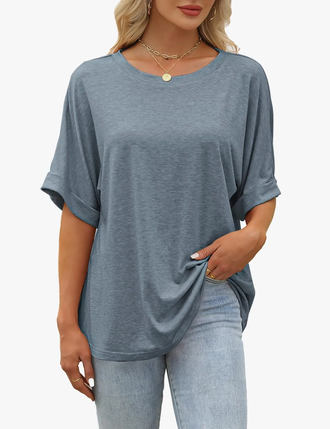 Women Oversized T Shirts Crew Neck Short Sleeve Tops Summer Dressy Casual Loose Fit Tee 2025 Trendy Fashion Clothes